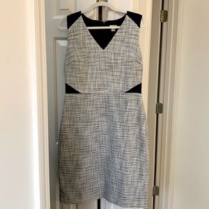 JCrew Eyelet Detail Navy, Black, White, and Gold Sheath Dress